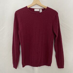 Croft & Barrow Womens Cable Knit Sweater M deep pink crewneck